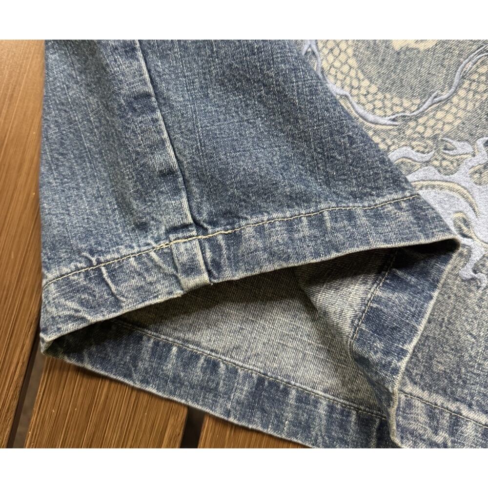 Rare JNCO denim shorts mens size size 38 Y2K dragon design embroidery baggy - Picture 13 of 14